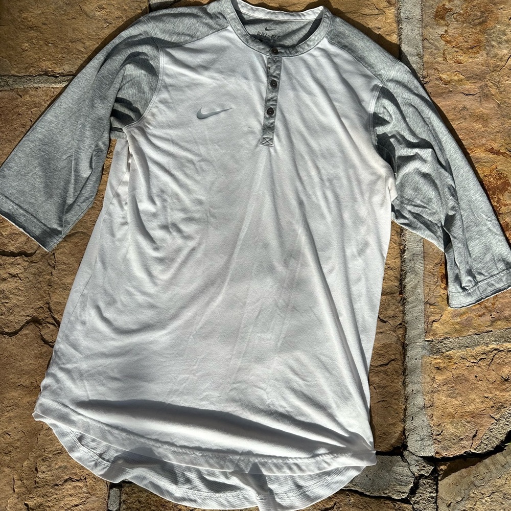 Nike Baseball Tshirt White Gray Mens Size Large